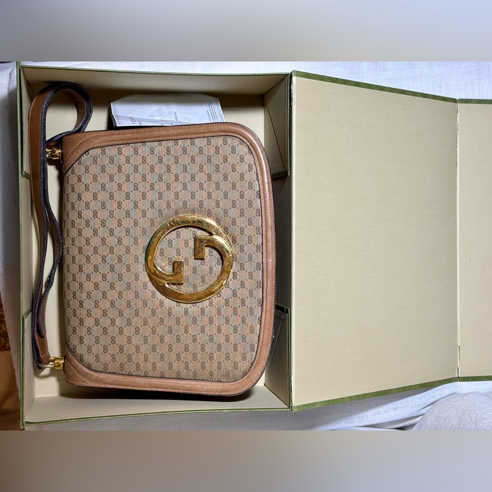 Vintage Gucci Blondie GG Canvas Shoulder Bag Tan Leather w/ Box Authentic - Picture 11 of 13